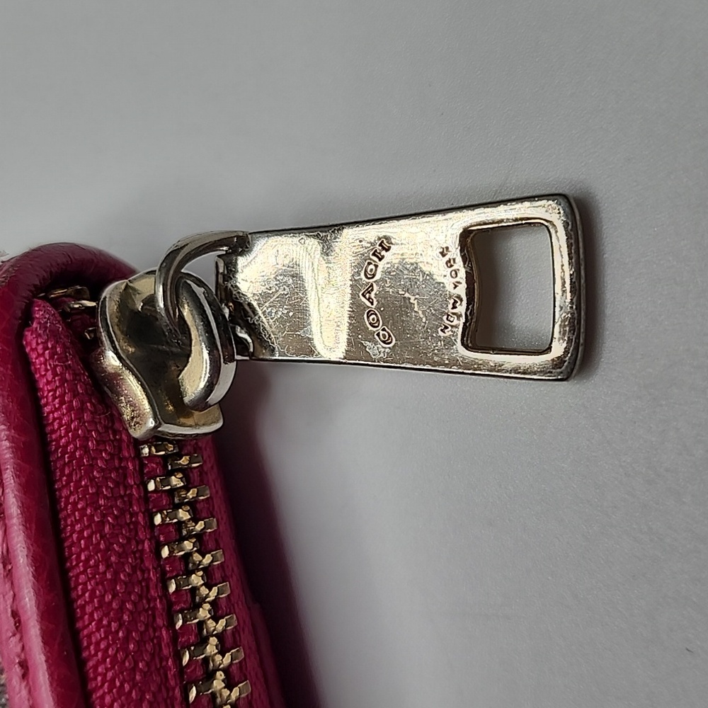 Coach Signature PVC/Leather Accordian Zip Wallet Brown and Pink - Picture 5 of 13